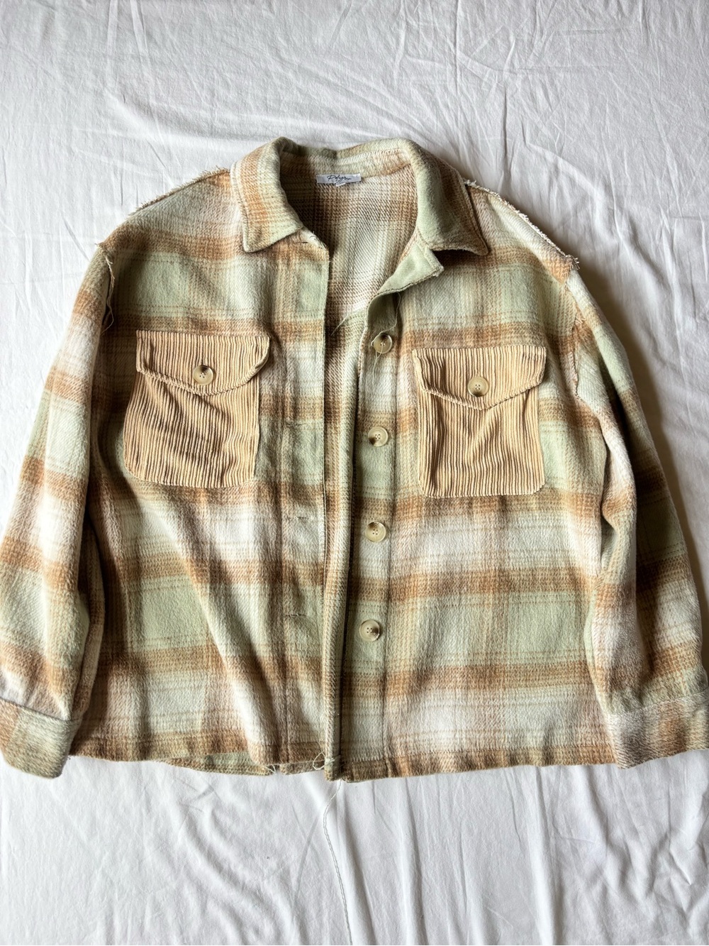 Plaid Shacket Jacket in Sage & Brown - Polagram